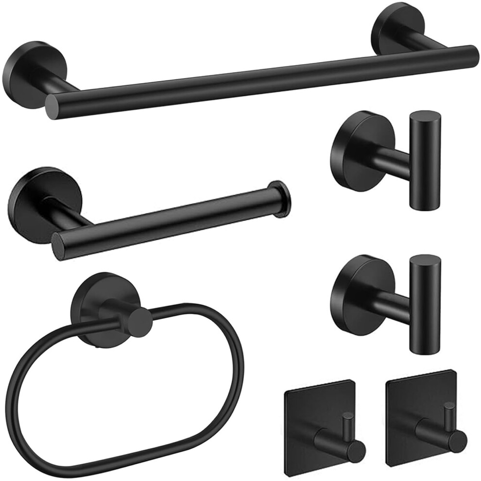7-Piece Bathroom Accessories Set, Black Towel Rail Bathroom Hardware Set, Sus304 Stainless Steel Bathroom Accessory Includes Black Towel Rail 5051226644467