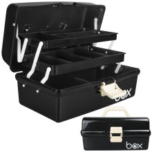 Creahaus 12in 3 Layer Multipurpose Storage Box/Craft Storage Boxes With Compartments/Plastic Black Tool Box/Medicine Storage Box/Hair Accessories