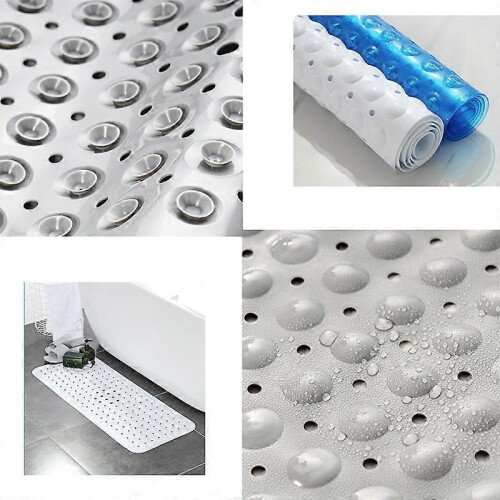 (gray) Bathtub mat non-slip household suction cup foot pad translucent cushion rectangular 100x40cm 2