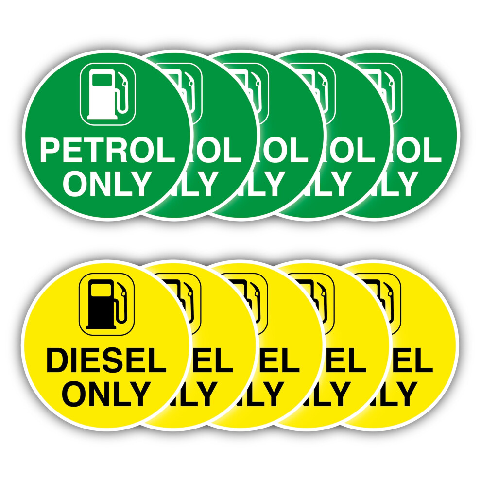 10Pcs Fuel Cap Stickers Â 5X Petrol Only & 5X Diesel Only Â 50Mm Waterproof Self-Adhesive Labels For Car, Van, Motorbike Â Fuel Warning Decals 5051226645532