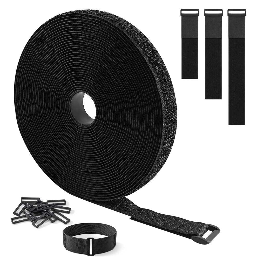 2Cm * 5M Adjustable Cable Straps With 30 Buckles, Cut-To-Length Hook And Loop Strips, Black Reusable Fastening Cable Ties For Cable Tidy 5051226646355