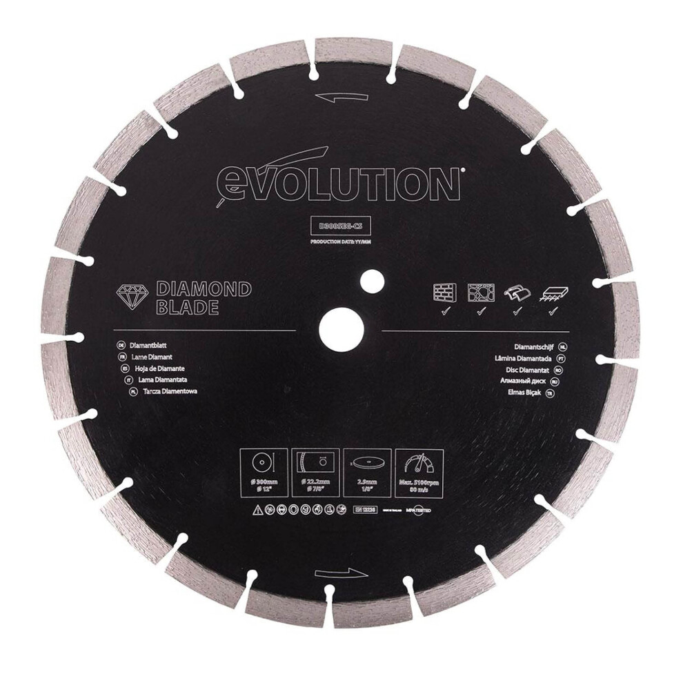 Evolution Power Tools D300seg-Cs 300 Mm Diamond Blade For Disc Cutters - Segmented Edge For Cutting Masonry, Such As Brick 5051226647970