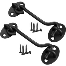 TOPYWMSP Hook and Eye Latch,4 Inch Cabin Hook Stainless Steel Door Lock Hook 2-Pack 100mm Black Door Latch for Internal Door Hooks to Keep Door