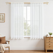 MRTREES Net Curtains for Windows 45 Inch Drop, White sheer Curtains Rod Pocket Voile Net Curtains, Set of 2, 54x45 Inch 137x114 CM, White