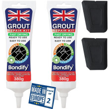 BONDIFY Waterproof Black Grout Ready Mixed, Grout Repair Kit, 380g x 2PCs, FAST DRYING, EXTRA VOLUME Anti Mould Black Tile Grout for Shower, Bathroom