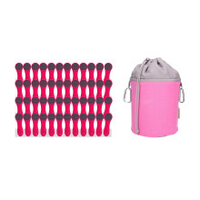 48 Clothes Pegs with Compression Spring Made of Stainless Steel, Soft Touch Pink, 1 Canvas Clothes Peg Bag Pink Grey