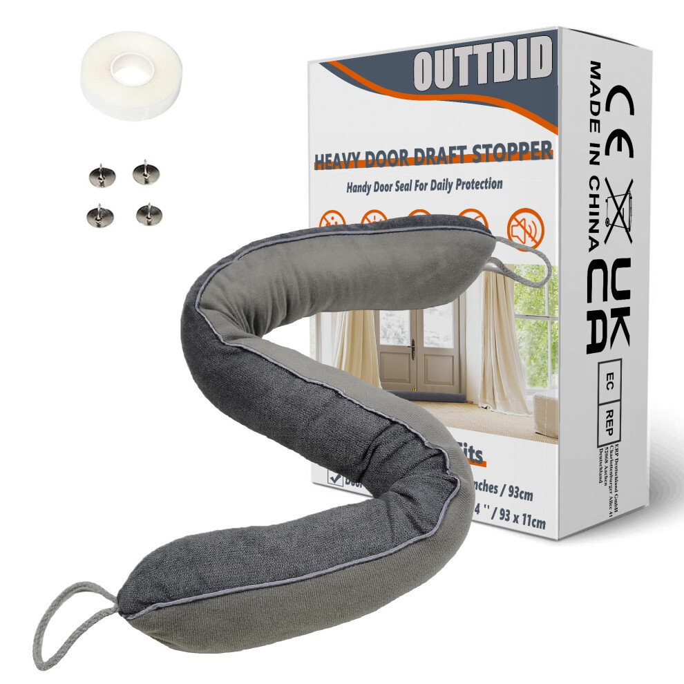 Door Draft Stopper 93Cm Width, Weighted Under Door Noise Blocker, Heavy Duty Stop Dust Block Noise Draught Excluder For Bottom Of Door With Hook And 5051226658983