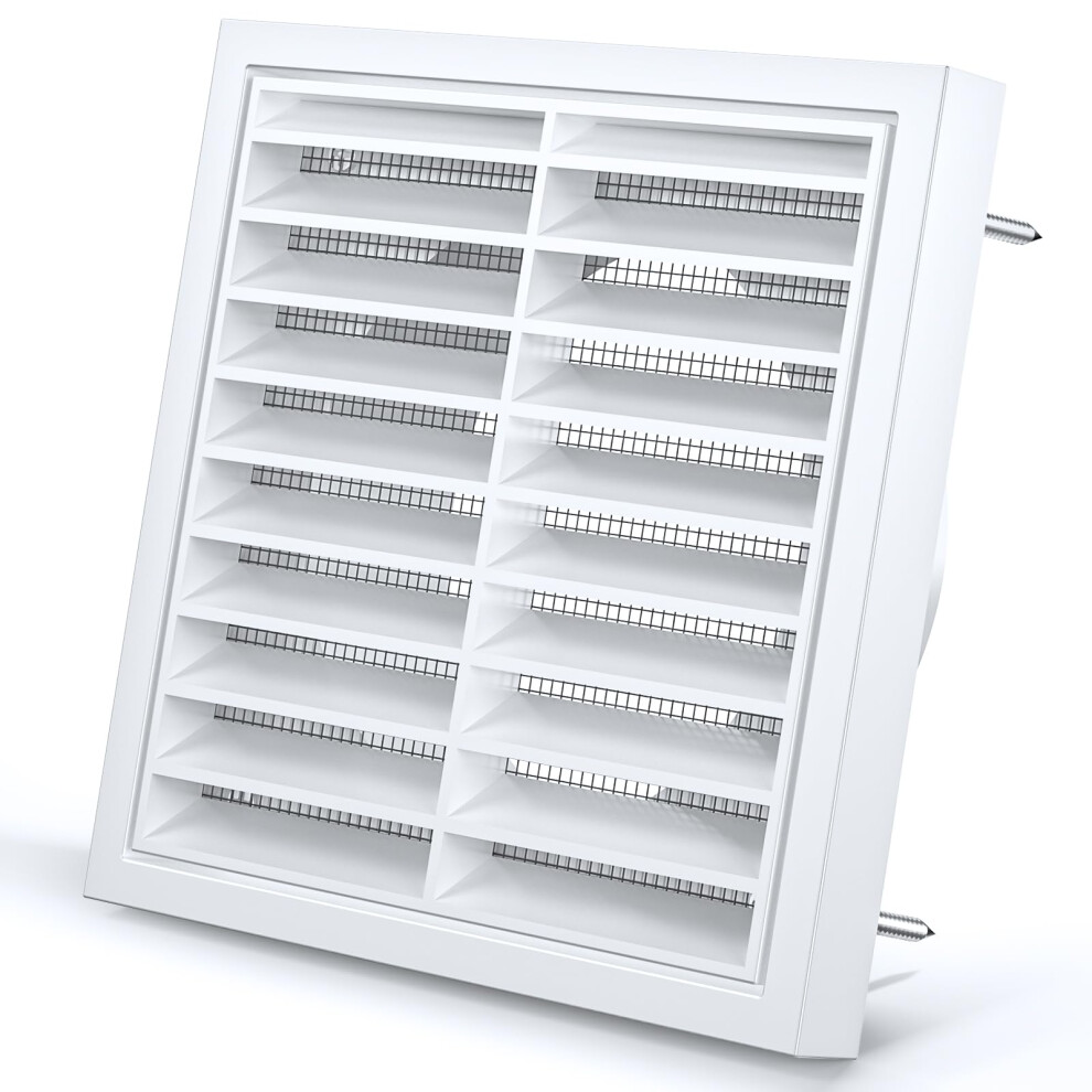 Hg Power 100Mm Air Vent Cover - 140Mm140mm Louvred Wall Vent Grille With Flyscreen, Ventilation For Tumble Dryer, Extractor Fan, Garage, Bathroom, K 5007043345841