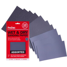 ProDec 10 pack Assorted Grades Wet & Dry Abrasive Sandpaper for Sanding Wood, Furniture, Metal, Plaster, Decorating
