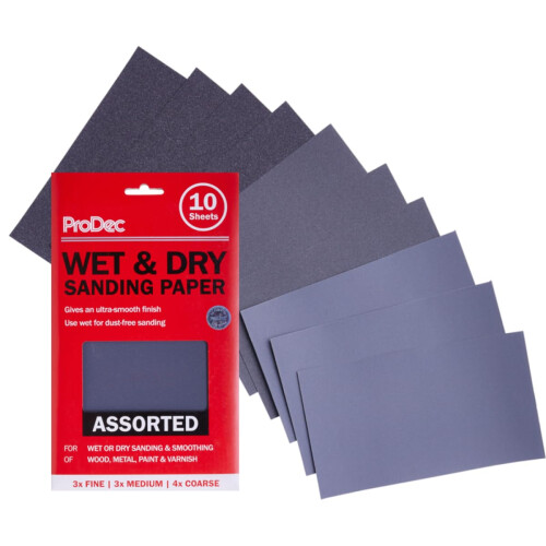 ProDec 10 pack Assorted Grades Wet & Dry Abrasive Sandpaper
