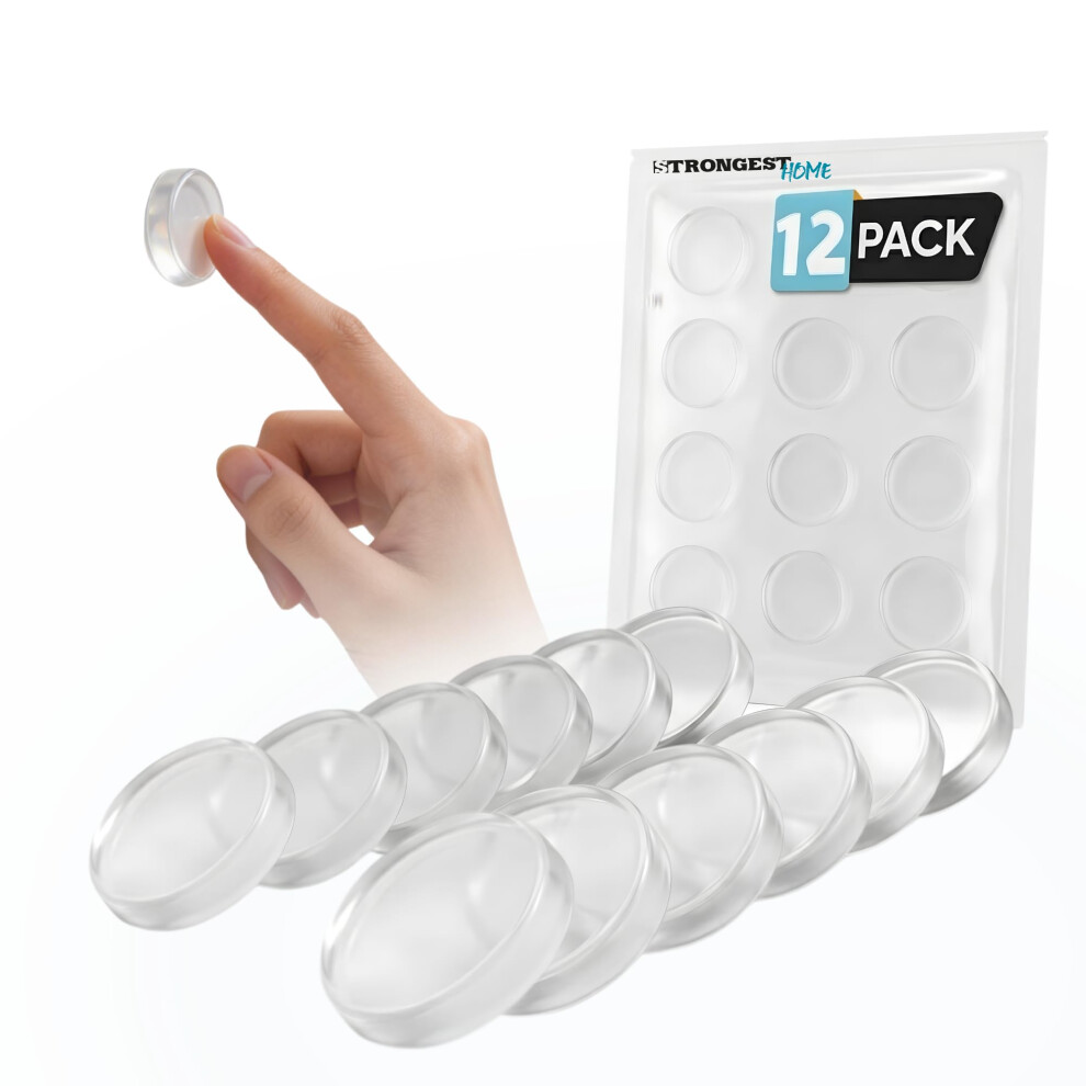 Strongest Home Wall & Door Handle Stopper 2Cm Set 12 Pieces Of Clear Rubber Round Wall Shield Cushion Quiet Wall Protector For Door Handle.guard Door 1082444325177