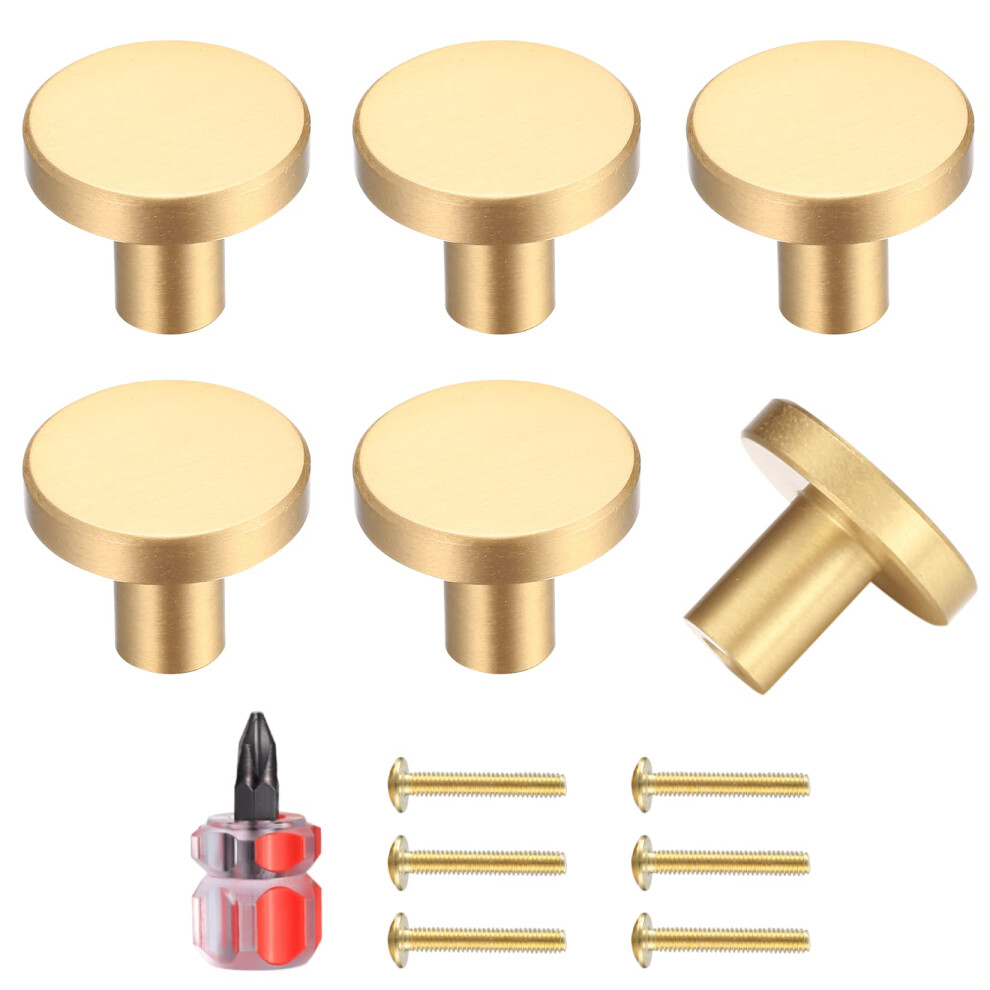 Yibaijia 6 Pcs Round Cabinet Knobs, Gold Brass Drawer Knobs, Door Kitchen Hardware Cupboard Knob 5051226647338