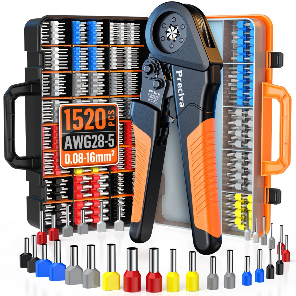 Preciva Crimping Tool Set - 0.08-16Mmâ² Bootlace Ferrules Crimper With 1520 Crimps Connectors (510 Dual Wire Terminals) 5051226646645