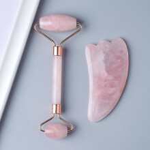 (Rose red) Jade Facial Roller Guasha Sets Natural Crystal China Traditional Massage Stones Home Diy Spa Tools For Skin Health Care Slimming