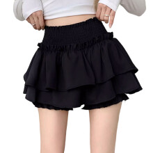 Womens Japanese Sweet Layered Ruffle Shirred High-Black XXXL