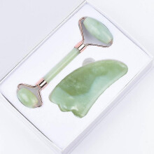 (Ivory) Jade Facial Roller Guasha Sets Natural Crystal China Traditional Massage Stones Home Diy Spa Tools For Skin Health Care Slimming
