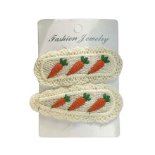 2Pcs Cute Embroidery Fruit Hairpins with Lace Side-carrot