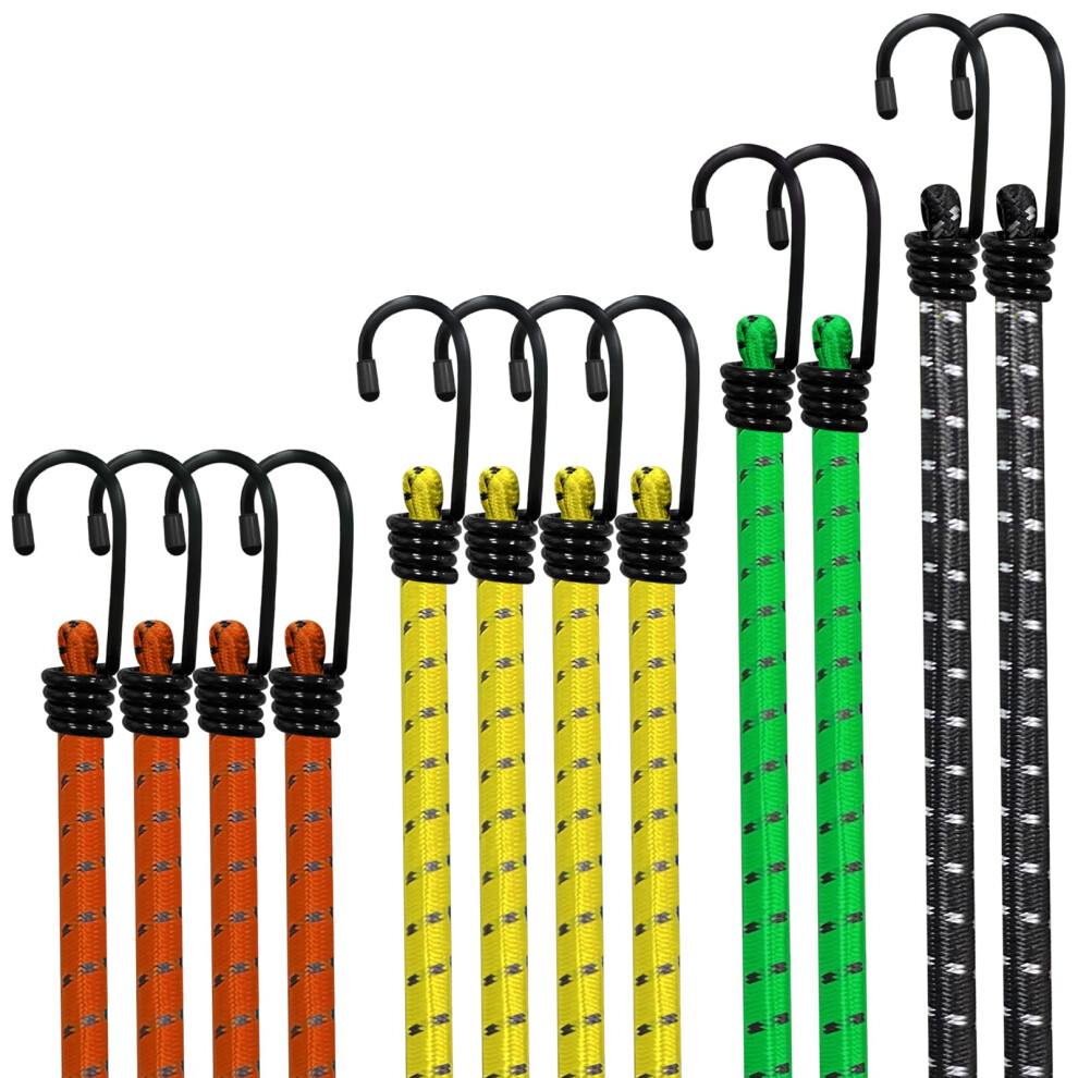 Bungee Cords With Hooks Jsdoin 12Pcs Heavy Duty Bungee Cord Weatherproof & Uv-Resistant Elastic Bungee Straps For Securing Tarps, Luggage, Tents 5051226662942