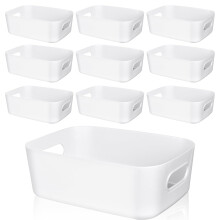 Akamino 10 Pcs Plastic Storage Boxes, 20.5X14X7Cm White Storage Baskets With Handle