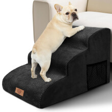 Pawchop Dog Stair, 3-Step 40cm H Waterproof Pet Steps for Sofa & Bed, Black