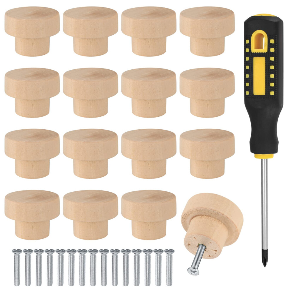 Vwoqiy 16 Pcs Wooden Drawer Cupboard Knobs, Wood Cabinet Door Knobs, Round Wooden Door Knob Handles For Furniture Wardrobe Dresser Pulls Knob 5051226646492
