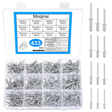433 Pcs Aluminium Pop Rivet Set(3/3,2/4/5 mm) x (6/8/10/12/20 mm), Large Flange Blind Rivets Assortment Kit