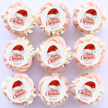 Blumomon 40Pcs Edible Christmas Cupcake Toppers Christmas Hat Edible Merry Christmas Cake Decorations Selected Christmas Cupcake Decorations