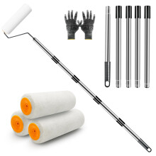 Paint Roller Extension Pole Kit, 3 Pcs 9'' Extendable Paint Roller with Thickened Detachable Metal Handle