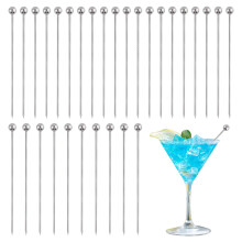 SYEYCW 30 Pcs Cocktail Picks, Stainless Steel Cocktail Sticks, Silver Reusable Drink Picks