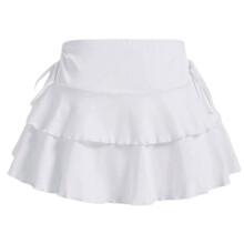 Women's Low Rise Pleated Skirt Adjustable Tie Waist-White XL