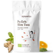 Pu Erh Slim Tea Organic 100g (50 Cups) | Detox Loose Leaf Tea with Pu Erh, Matcha, Mate, Ginger, Dandelion and Orange | REPLANTEA