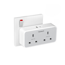 TESSAN Double Plug Adapter UK with 2 USB, 2 Way Multi Plugs Extension Socket, 13A UK Dual Surge Protected Wall Charger Power Adaptor for Home, Office
