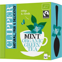 Clipper Organic Green and Mint Tea Bags | Box of 50 Teabags | Organic Tea for Home & Office | Eco-Conscious, Fair Trade Tea | Natural, Unbleached