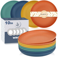 Wrova Unbreakable Plastic Plates 10 Inch Set of 8 Unbreakable Dinner Plate for Kitchen, Deep Dinner Plates - Dishwasher & Microwave Safe Plate
