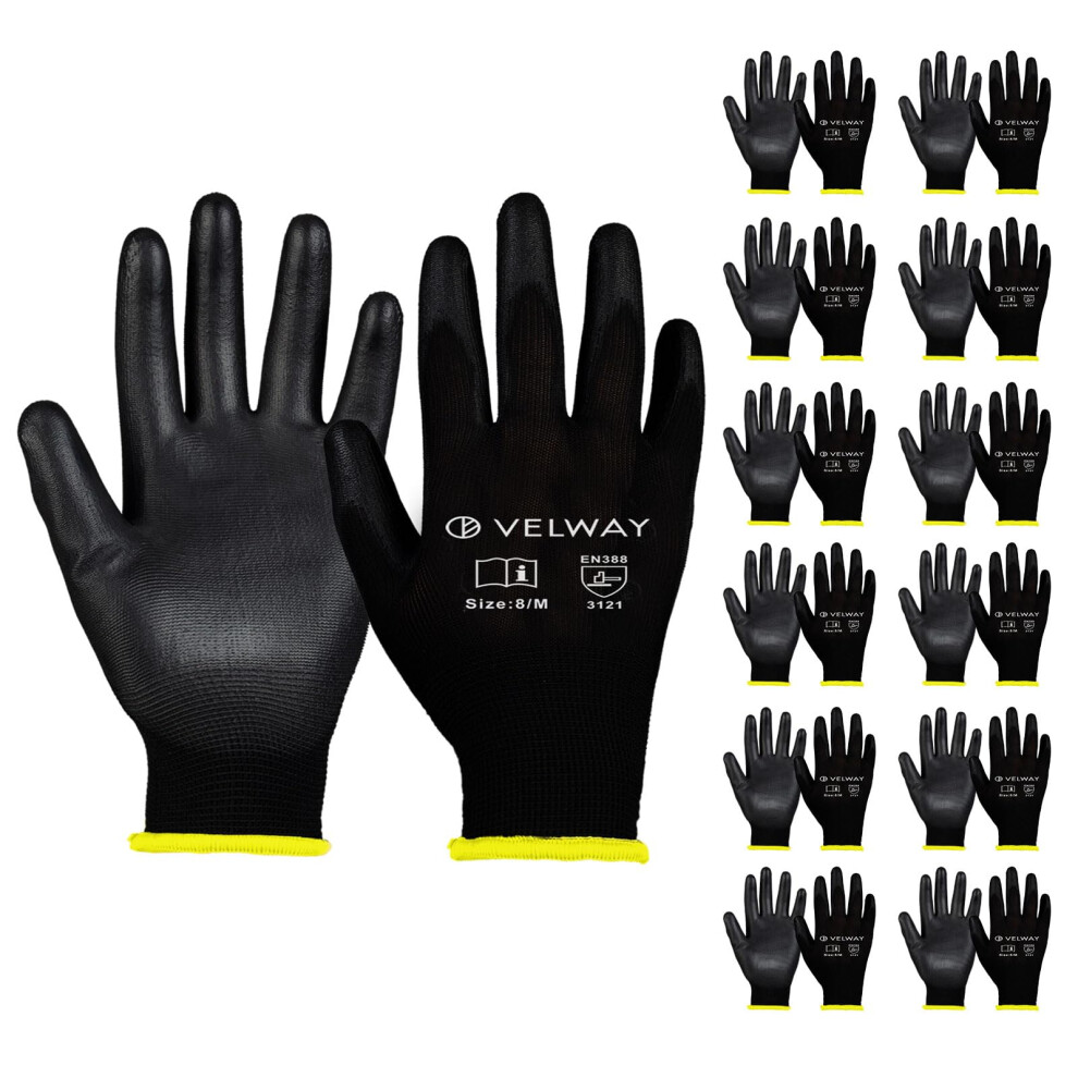 Velway 12 Pairs Safety Work Gloves - Firm Grip Non-Slip Pu Coated Builders Gardening Gloves 5051226662898
