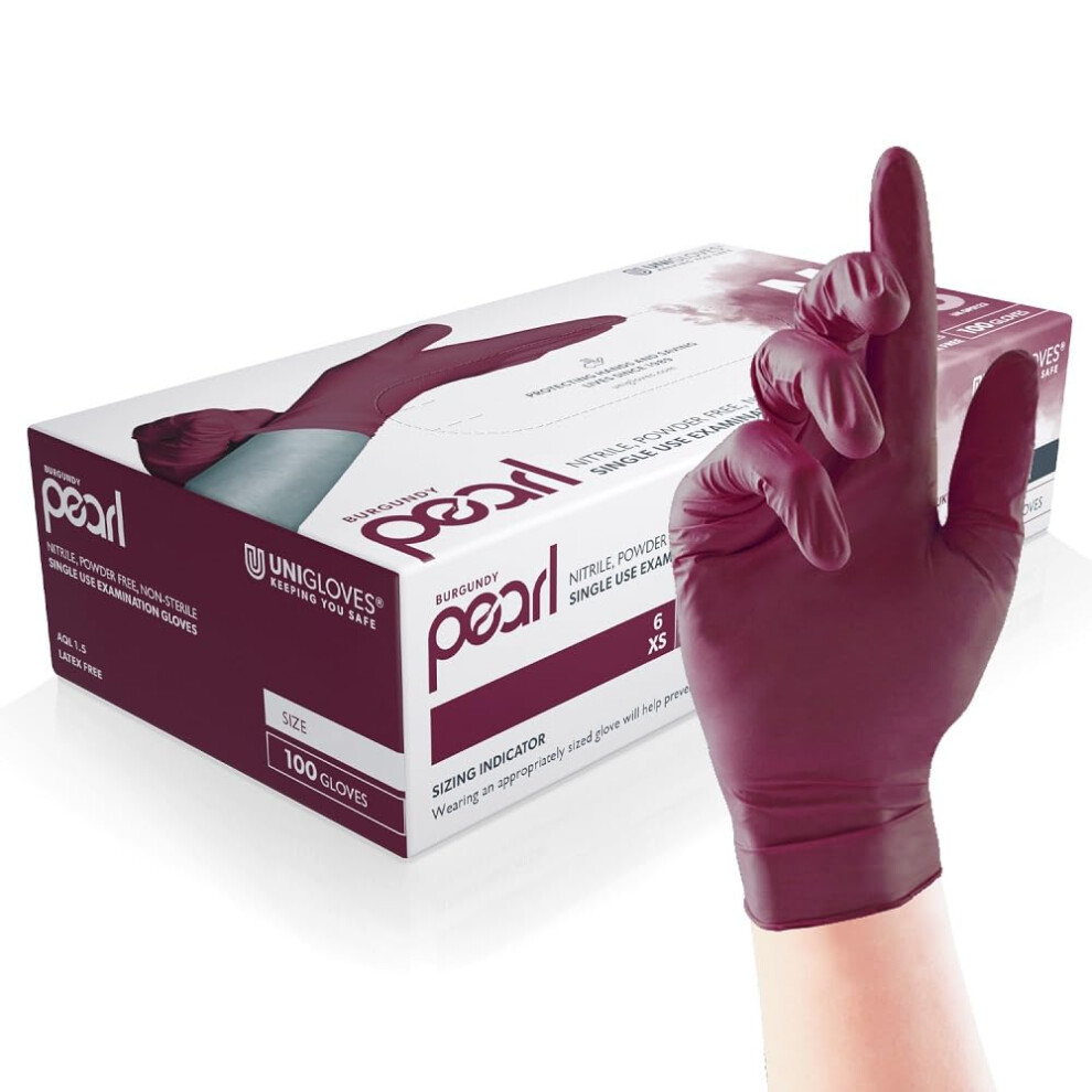 Unigloves Burgundy Pearl Nitrile Examination Gloves - Multipurpose, Powder Free And Latex Free Disposable Gloves - Box Of 100 Gloves, Burgundy, Large 5051226651571