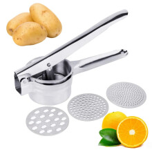 Large Stainless Steel Potato Ricer With 3 Interchangeable Discs - Fruit and Vegetables Masher With Large Capacity