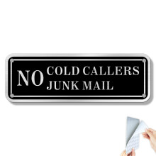 SINMAO No Cold Callers Sign for Front Door 15cm5cm Metall No Junk Mail Sticker for Letterbox Self Adhesive with Pre-Drilled Holes Small Size Black