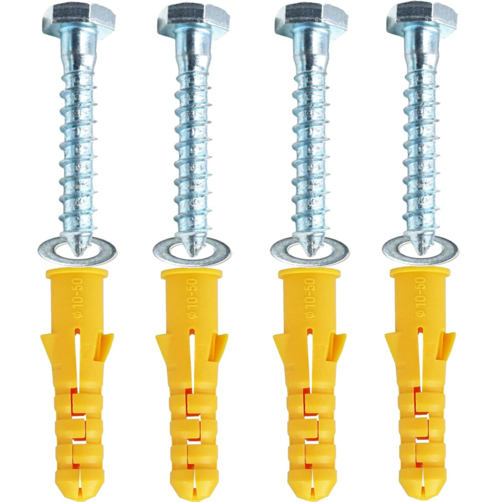 M10x50mm Heavy Duty Masonry Brick Wall Fixing Plug + Coach Bolt Screw Zinc Plated And Washer,Strong Nylon Wall Plug Steel Bolt Kit For Tv Bracket 5051226645488