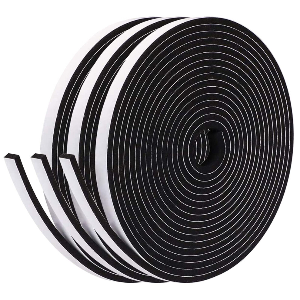 Fowong Draft Excluder For Windows, 3 Rolls 6Mm(W) X 3Mm(T) Total 15M Long, Draught Excluder Tape For Doors, Window Seal Strip For Gap Seal 5051226651762