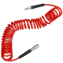 Air Compressor Hose,Air Line Hose, Pu Coiled 7.5m Long 6mm ID x 9.5mm OD with Bend Restrictor, 1/4" Europe Quick Coupler and Bend Restrictors