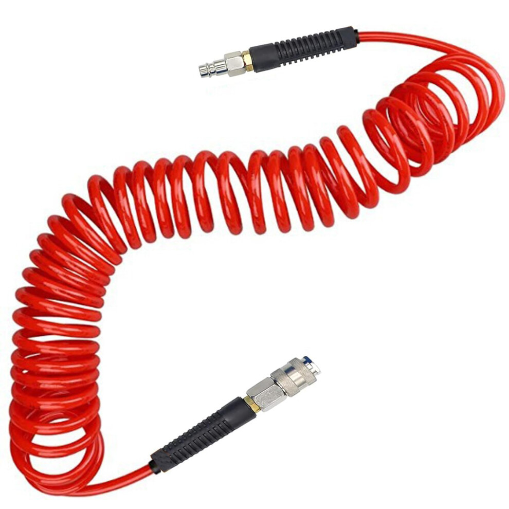 Air Compressor Hoseï¼Air Line Hose, Pu Coiled 7.5M Long 6Mm Id X 9.5Mm Od With Bend Restrictor, 1/4" Europe Quick Coupler And Bend Restrictors 5051226654374