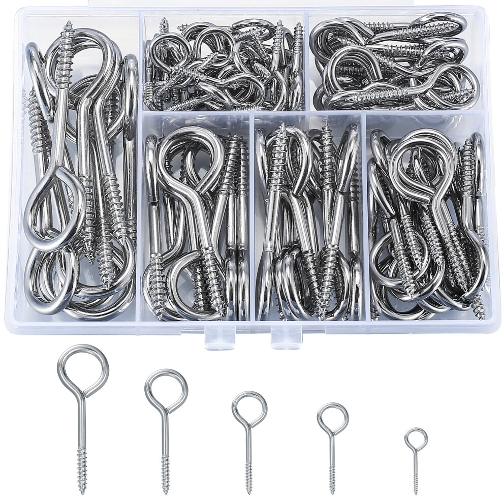 Szslmy 105 Pcs Screw In Eye Hooks, Screw Eye Pins Hook, Eyelet Screws, Hooks And Eyes Set For Wood, Ring Wall Hangers, 25Mm/35Mm/40Mm/50Mm/65Mm 5051226652387