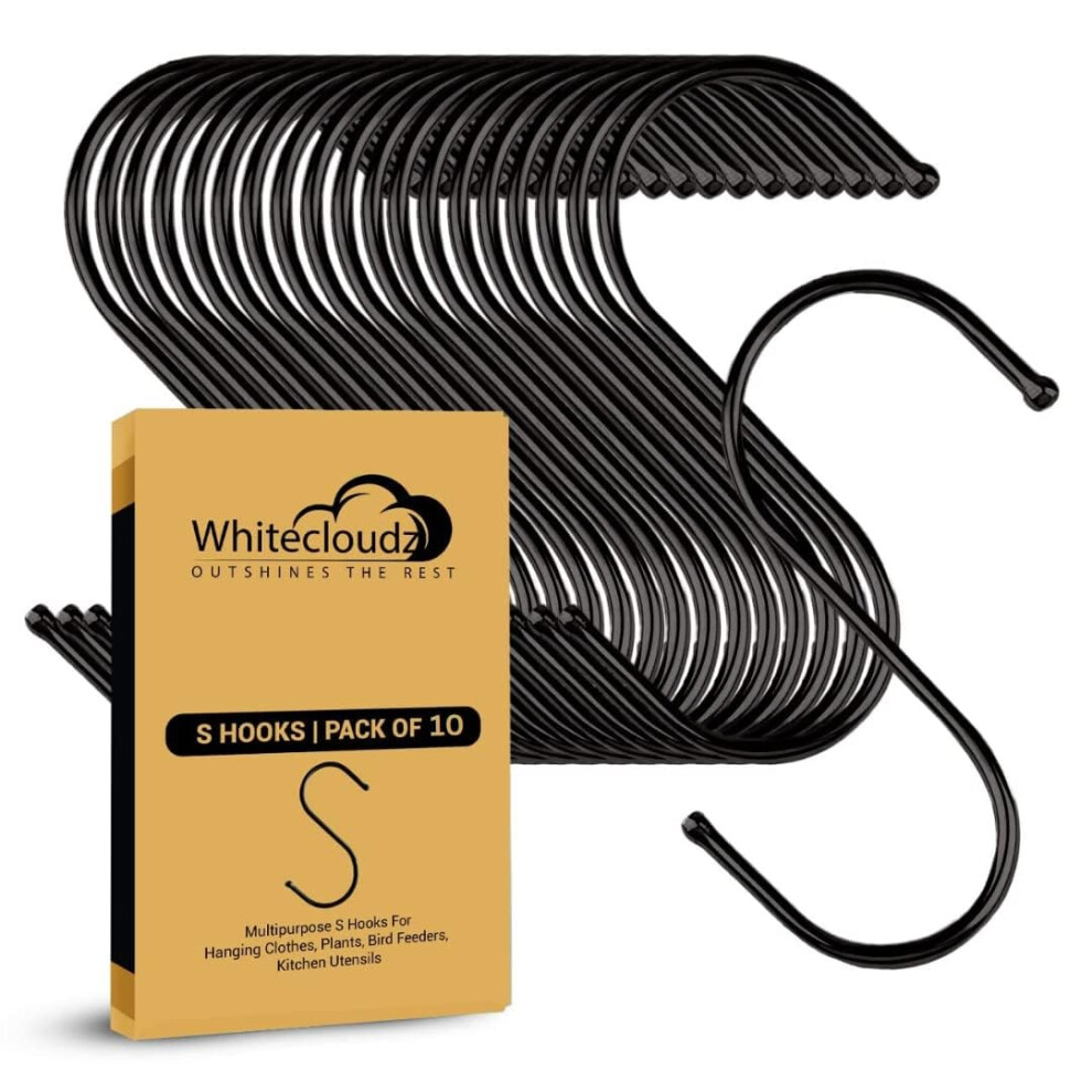Whitecloudz 10Pack Black Heavy Duty S Hooks For Hanging, Durable Wall Hangings Hooks, Metal Hooks For Hanging Clothes, Kitchen Hooks For Utensils 5051226657825