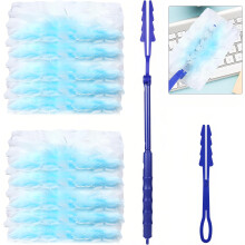 Nadisean Flash Dust Magnet Long Handle with 32Pcs Dust Magnet Refills, 180, Fluffy Dusters Refills with Telescopic & Handles, Extendable to 90cm