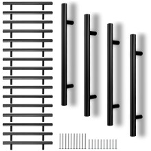 CYEER 20 Pack Black Kitchen Cupboard Handles 128mm Hole Center, Stainless Steel Matt Black Drawer Cupboard Door Handles T Bar Wardrobe Cabinet Pull