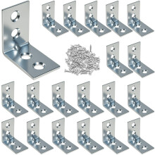 Xyxu L Brackets for Wood, 20pack Heavy Duty 25x25x15mm Metal Right Angle Corner Sleeper Brackets for Wood with 60pcs Screws