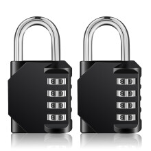 ZHEGE Combination Padlocks, 4 Digit Combination Locks (Black, 2P)