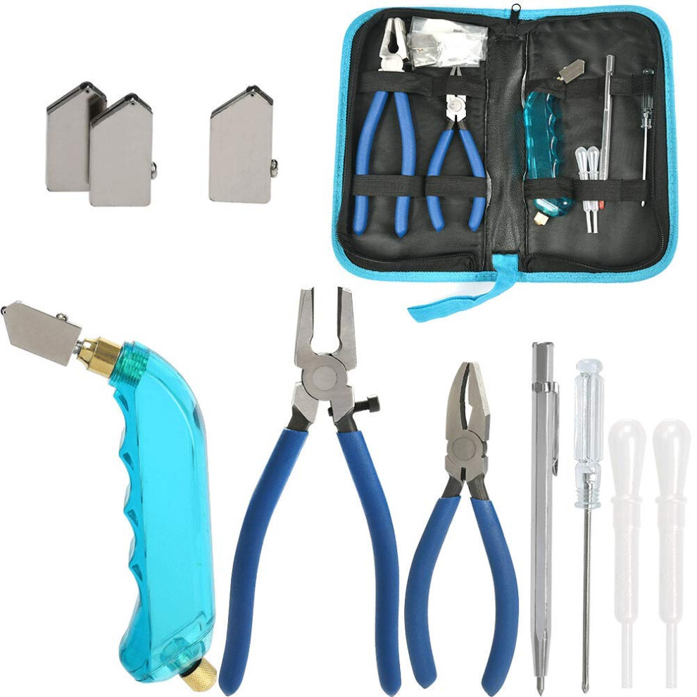 Doduos Professional Glass Cutter Tool Kit - Heavy Duty Glass Running Pliers And Breaker Grozer Pliers, Pistol Grip Glass Cutter With 3 Cutter Heads 5051226654114