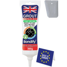 BONDIFY Waterproof Grey Grout Reviver Ready Mixed, 360g FAST DRYING, EXTRA VOLUME Anti Mould Waterproof Grout Repair Kit Grey Tile Grout for Patio